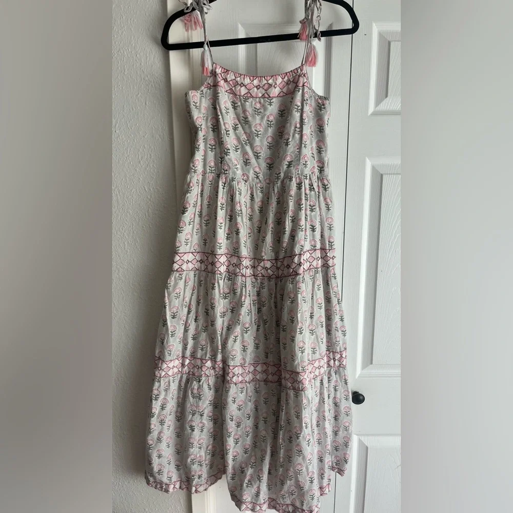 Marea by Liz Joy Veranda Floral Tier Tassel Tie Block Print Midi Maxi Dress